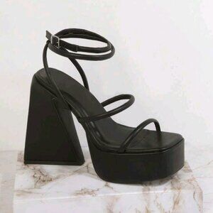 Strappy black platform block heels